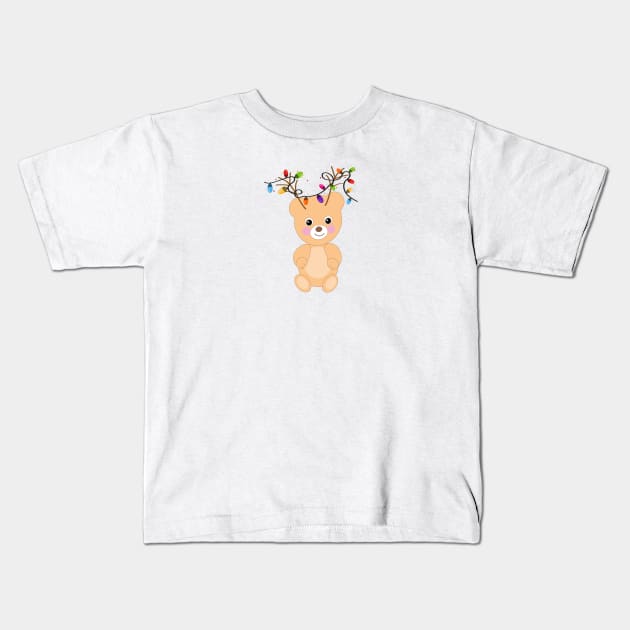 Teddy bear with deer ears and colorful light bulb Kids T-Shirt by GULSENGUNEL